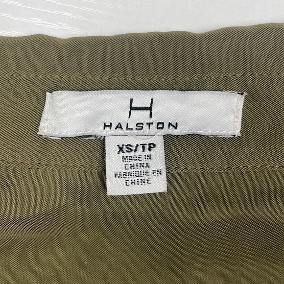 Halston Button Down Long Sleeve Split V-Neck Shirt Midi Dress Green XS - Picture 6 of 7